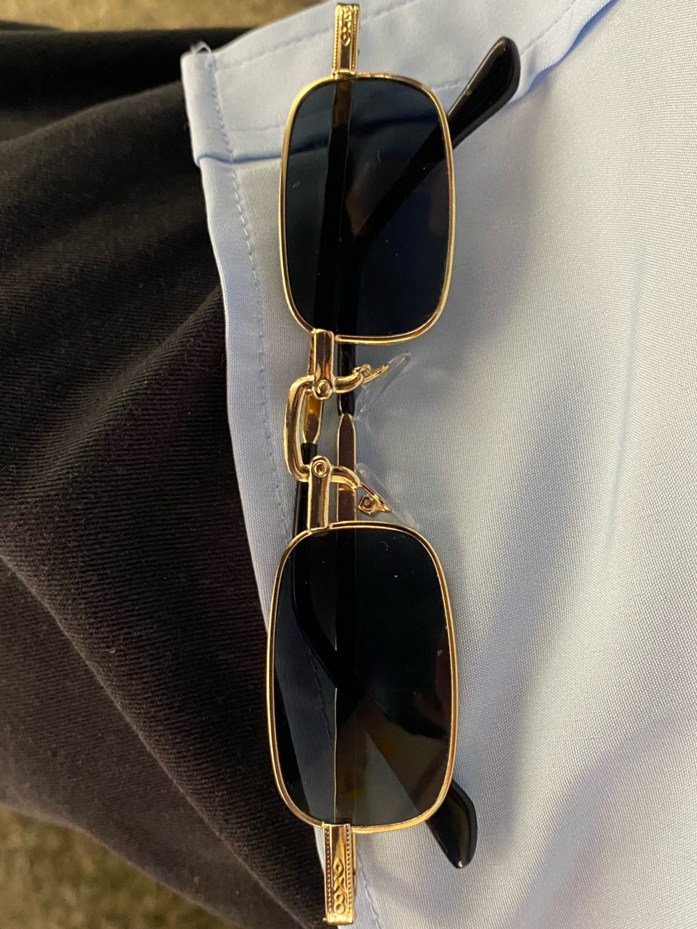 Gold Frame Rectangular Sunglasses - Black Lenses